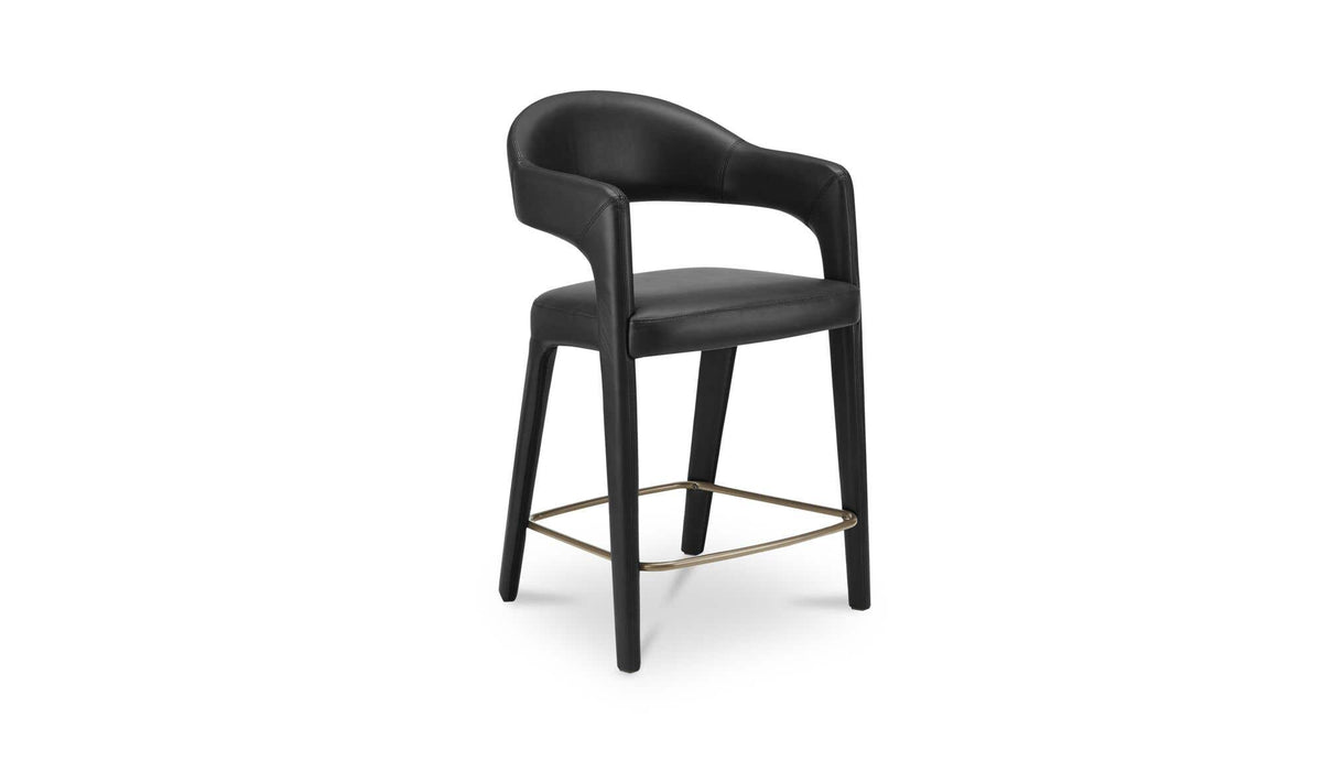 Massa Counter Stool in Black Leather, top grain leather detail