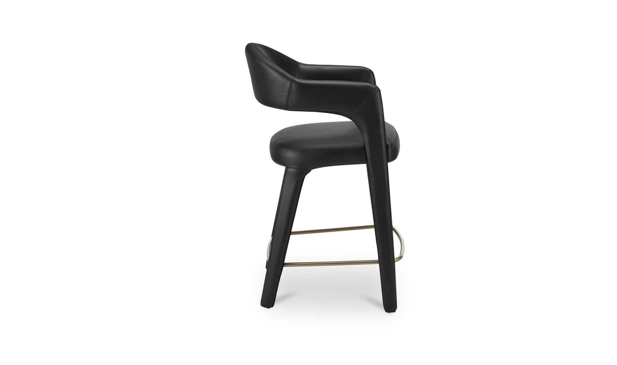 Massa Counter Stool in Black Leather, side profile