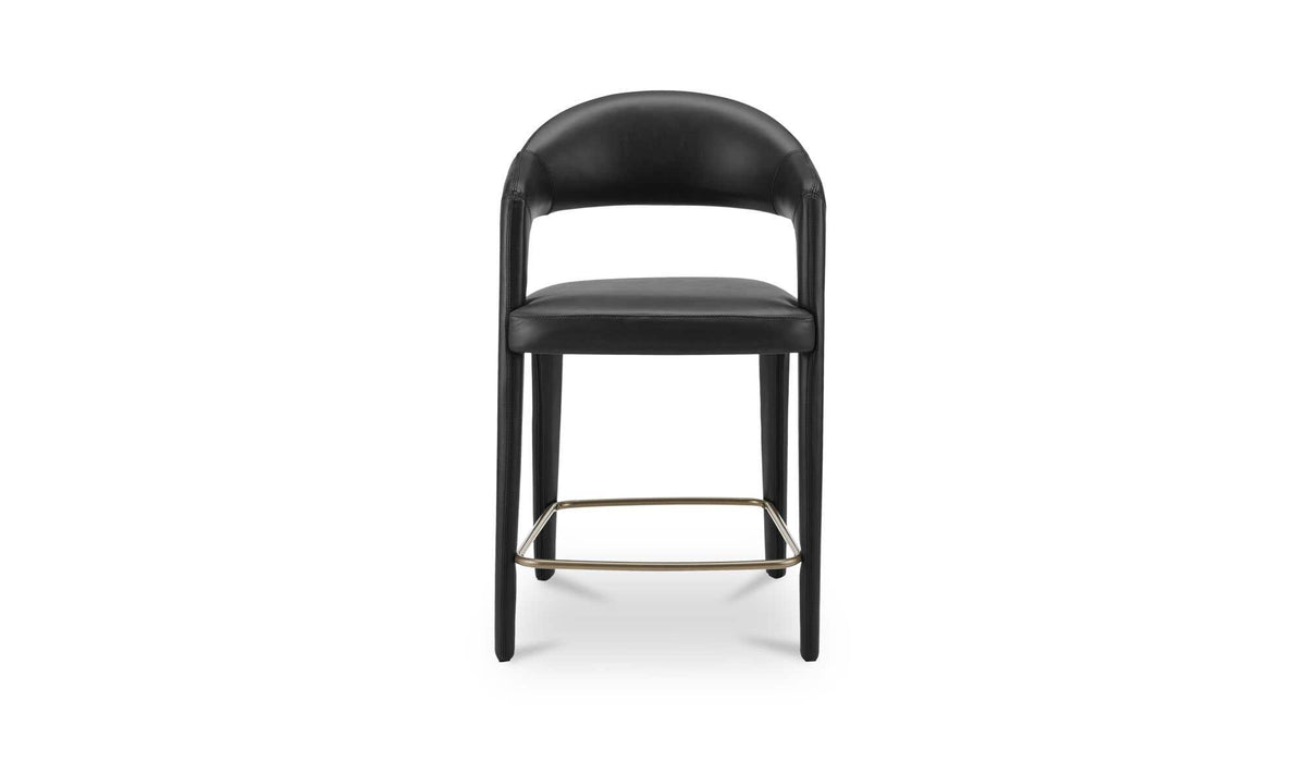 Massa Counter Stool in Black Leather, top grain leather, 23½" × 22½"