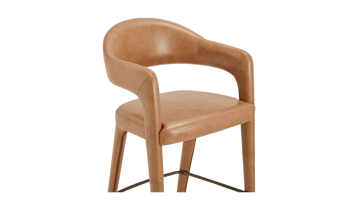 Massa Counter Stool in Brown Leather, top grain leather detail, view 2
