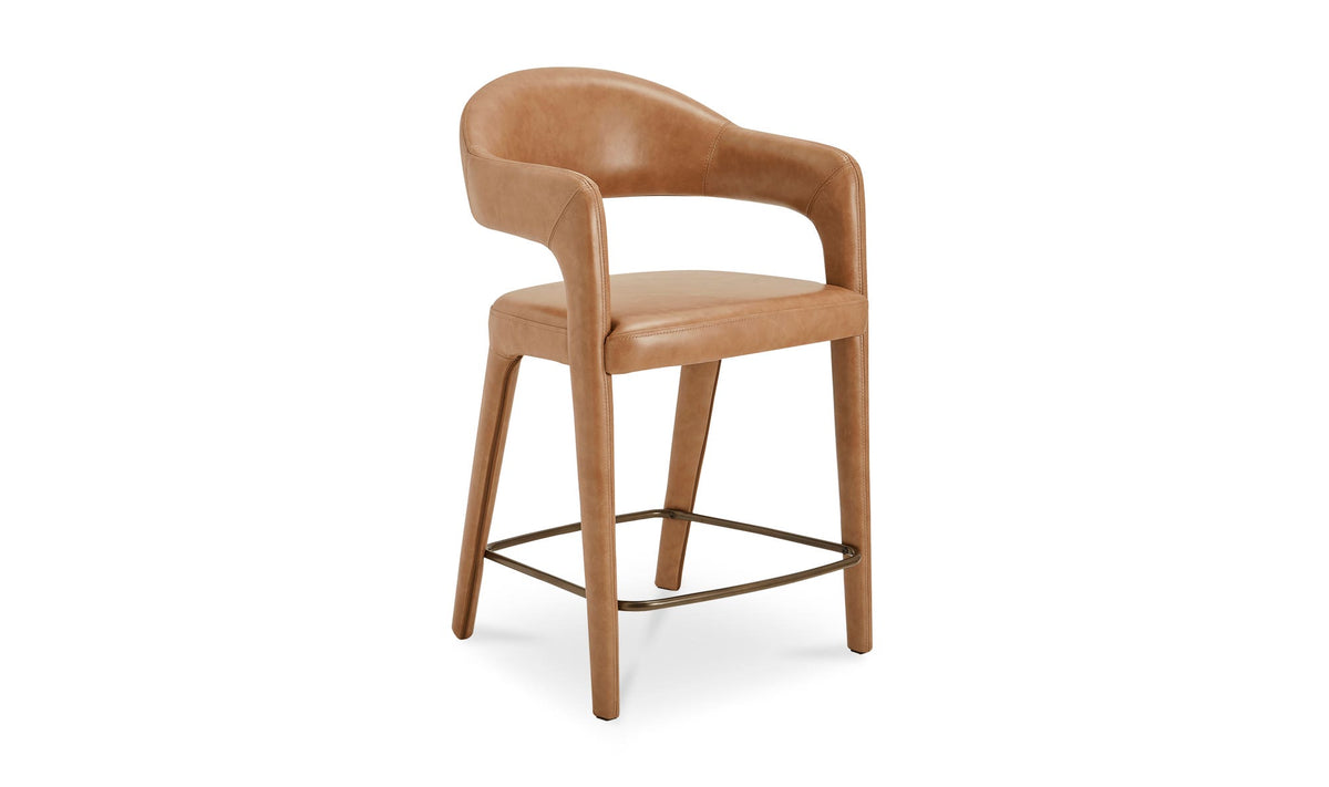 Massa Counter Stool in Brown Leather, top grain leather detail