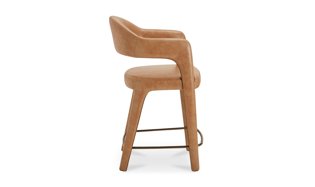Massa Counter Stool in Brown Leather, side profile