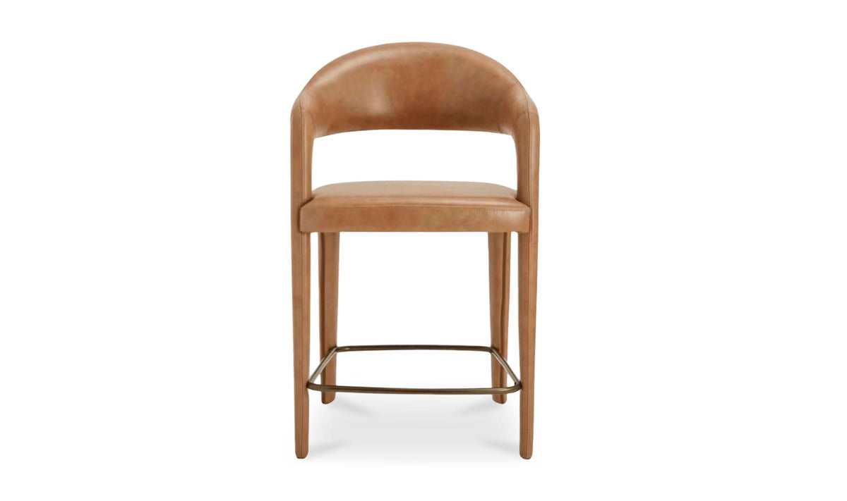 Massa Counter Stool in Brown Leather, top grain leather, 23½" × 23¼"