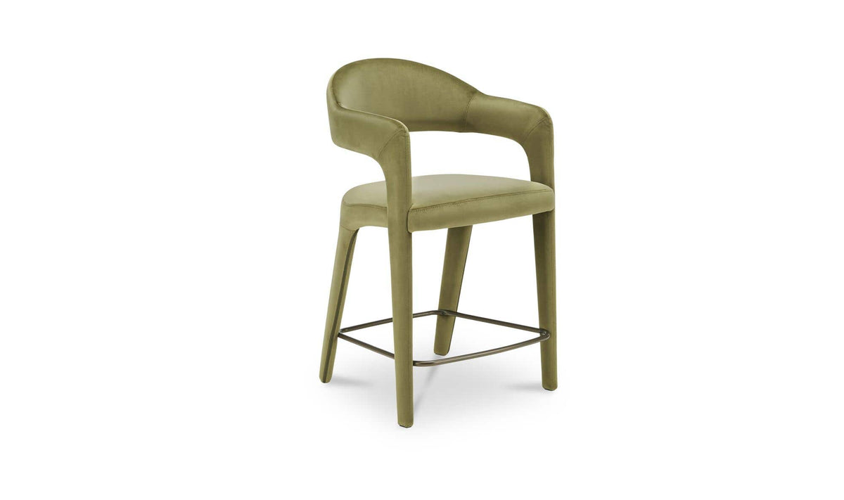 Massa Counter Stool in Green Velvet, polyester detail