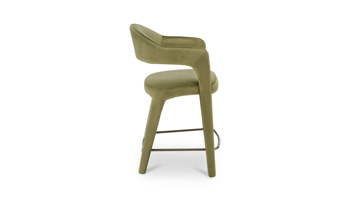 Massa Counter Stool in Green Velvet, side profile