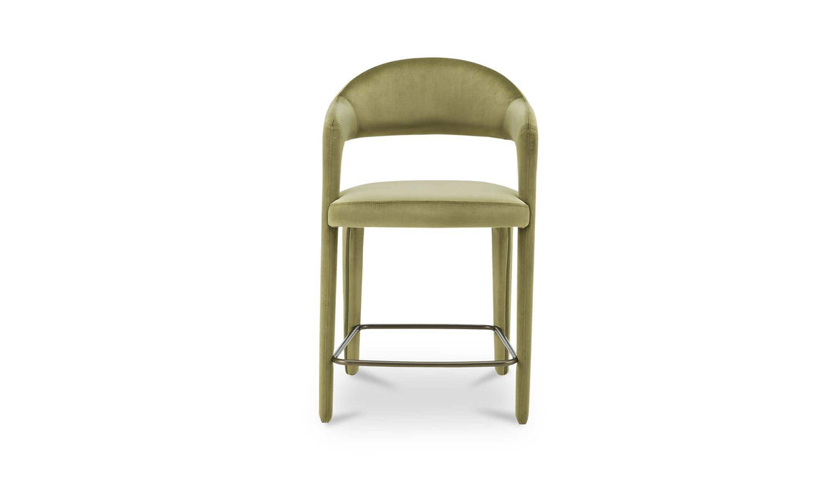 Massa Counter Stool in Green Velvet, polyester, 23½" × 22½"