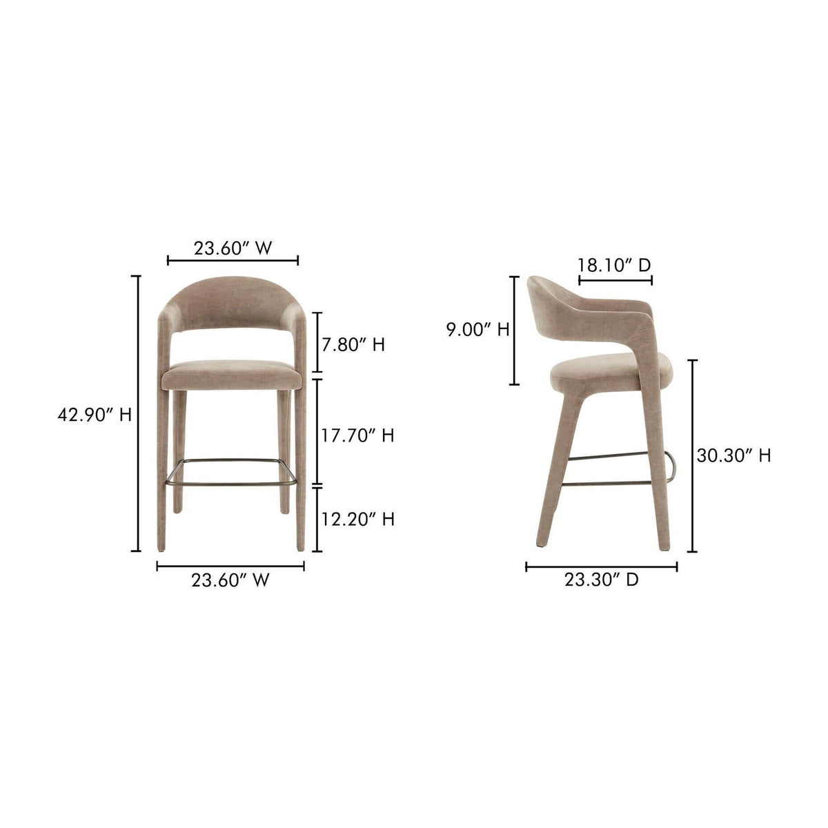Massa Bar Stool in Camel, dimensions diagram, 23½" × 23¼"