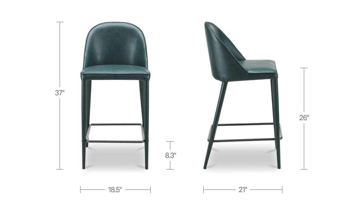 Bormio Counter Stool in Dark Teal Vegan Leather, dimensions diagram, 18½" × 21"