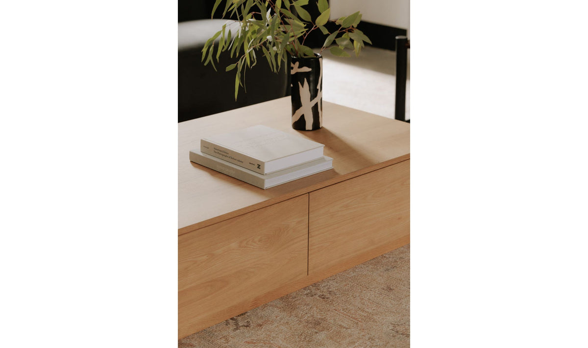 Ostuni Coffee Table in Natural Oak — styled in a living room